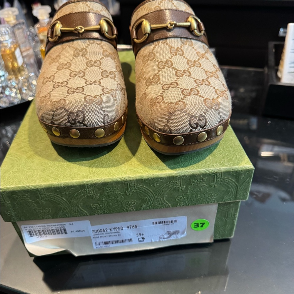 Gucci Brown Monogram Horsebit Mules
